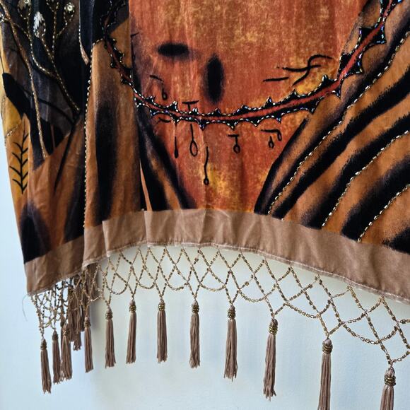 Frida Kahlo Vintage Silk Velvet Beaded Long Duster Kimono Cinco de Mayo One Size - Picture 12 of 16